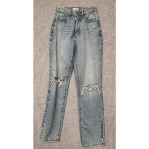 PacSun Women's Blue Faded Distressed Button Fly Dad Jean Size 0 #61845